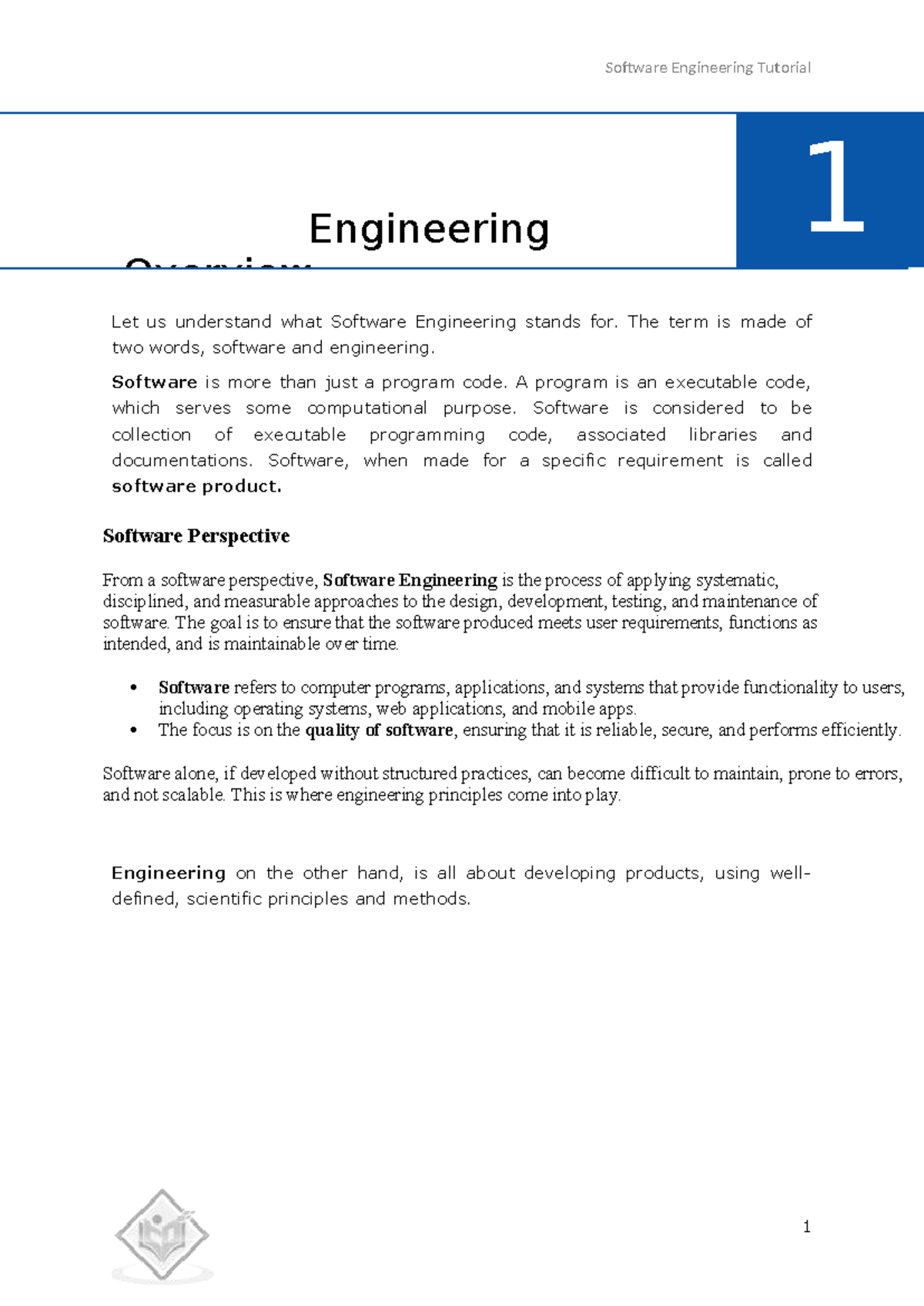 Software Engineering Tutorial 1: Overview and Key Concepts - Studocu