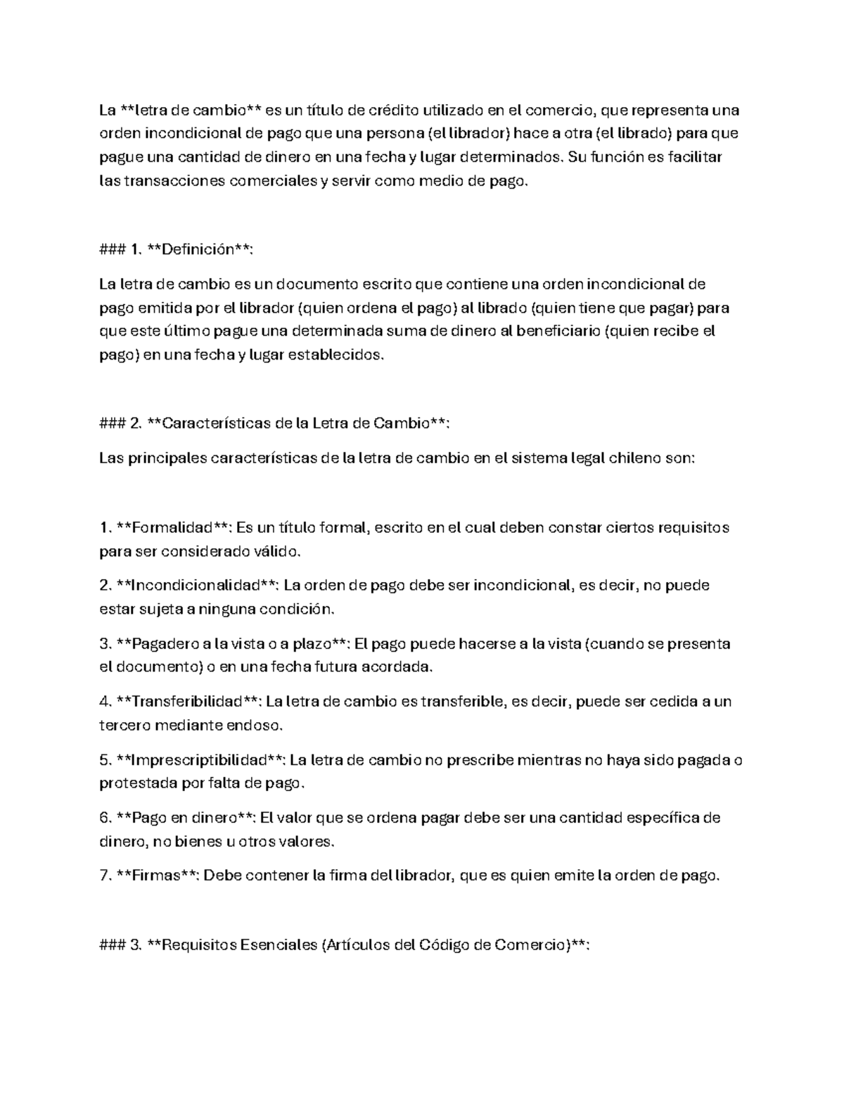 Resumen de la Letra de Cambio en el Código de Comercio de Chile - Studocu