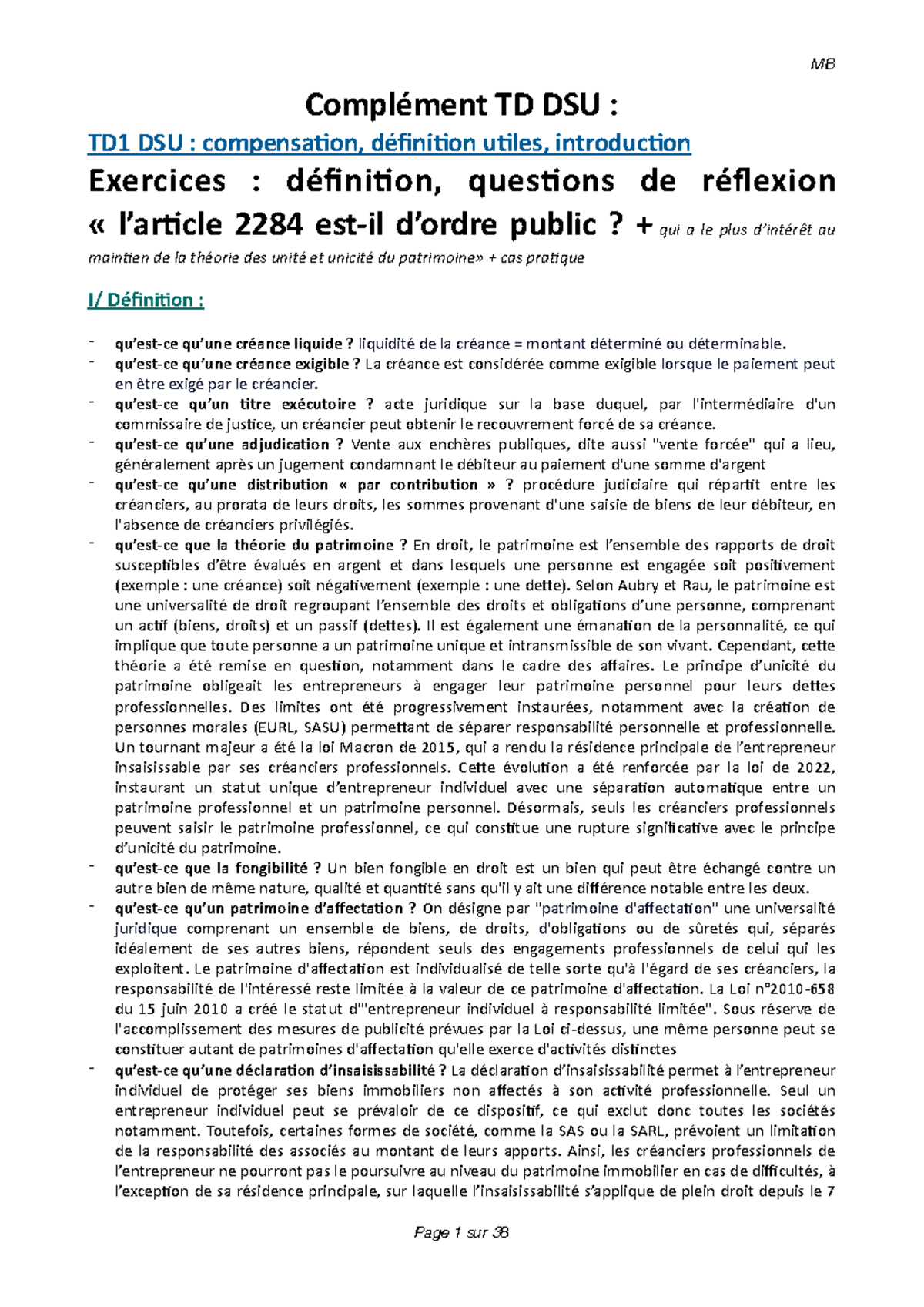 TD1 DSU : Théorie des Unités et Unicité du Cas Pratique - Studocu