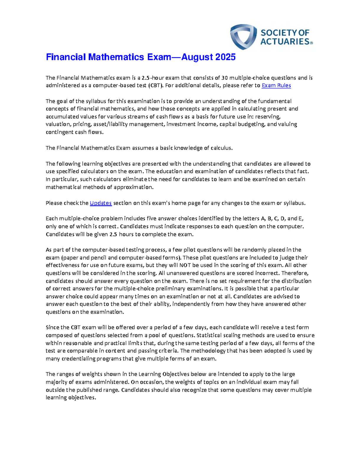 Financial Mathematics Exam FM Syllabus 2025: Key Concepts & Objectives ...