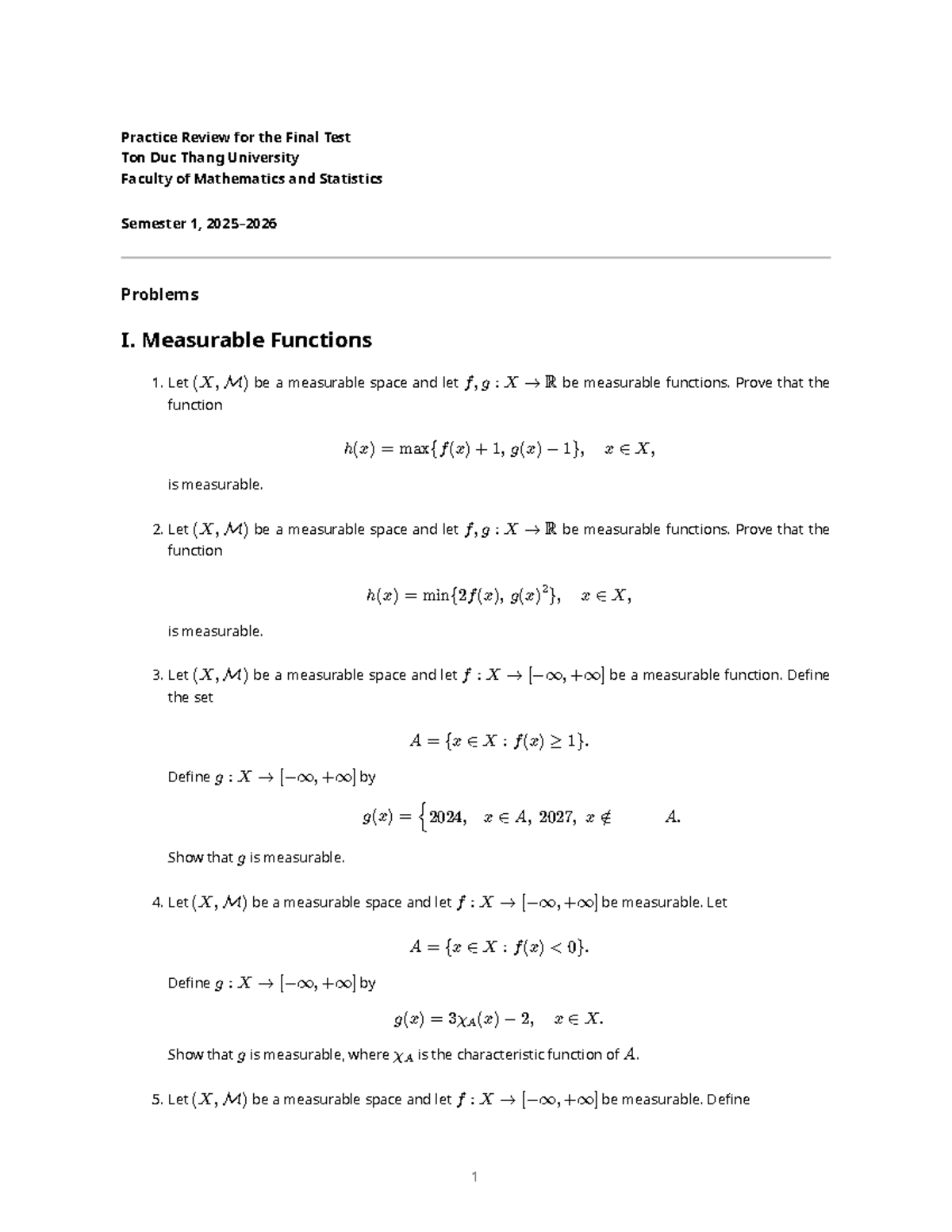 Practice Final Test for MATH 101 - Measure Theory at Ton Duc Thang ...
