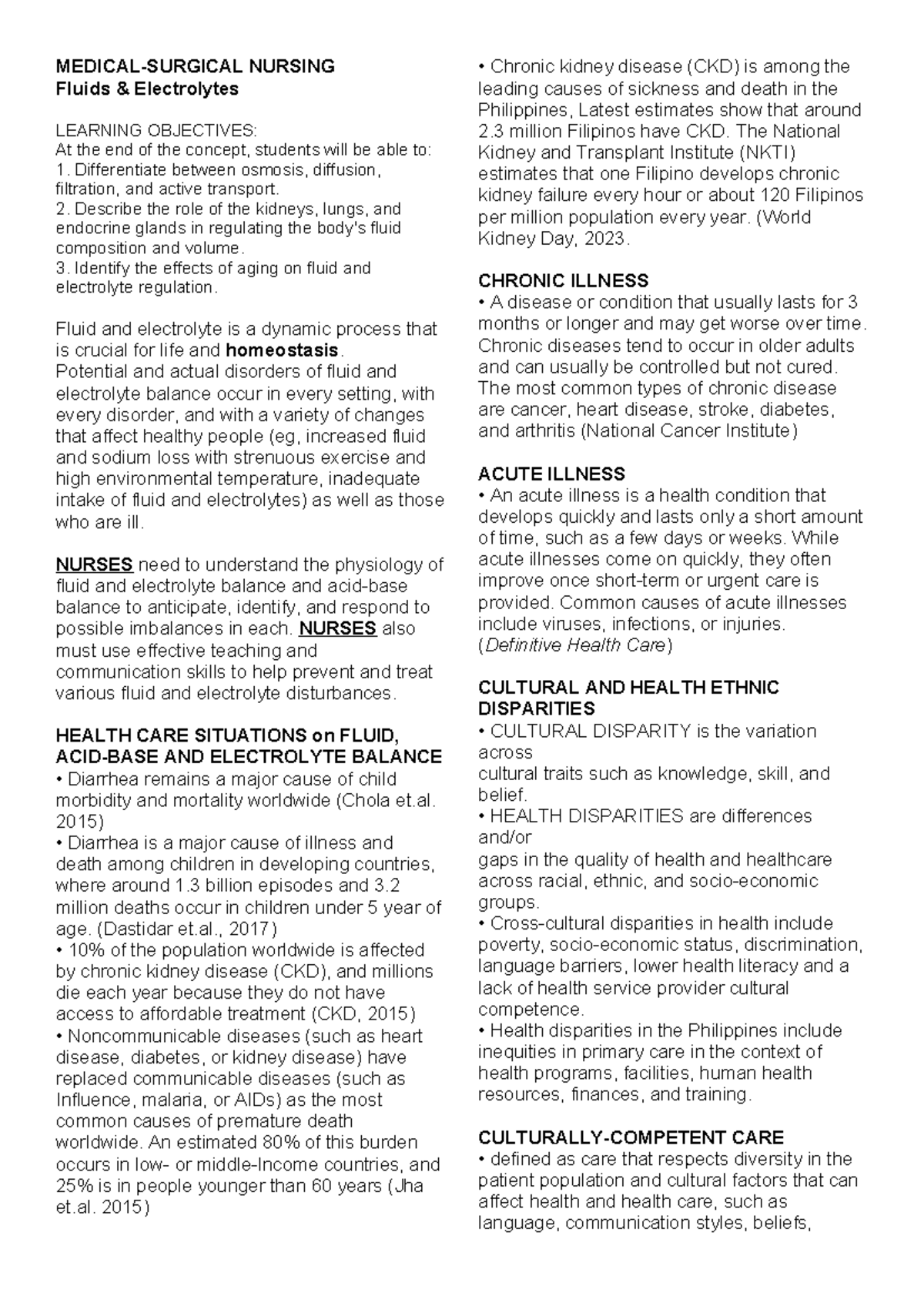 NURSING NUR 101: Fluid and Electrolyte Management Overview - Studocu