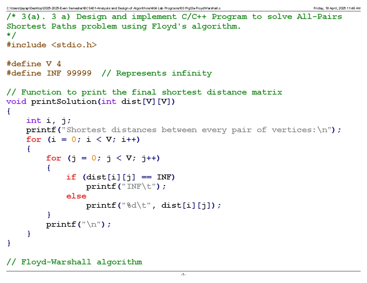 Lab 3(b) Final Exam: Implementing Warshall's Algorithm for Transitive ...