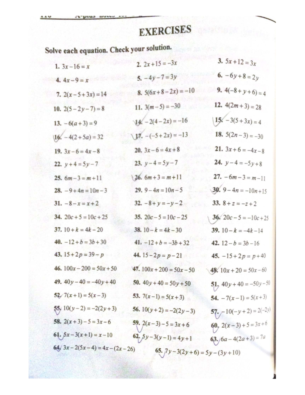AAV Practice Exercises: Solving Linear Equations Solutions - Studocu