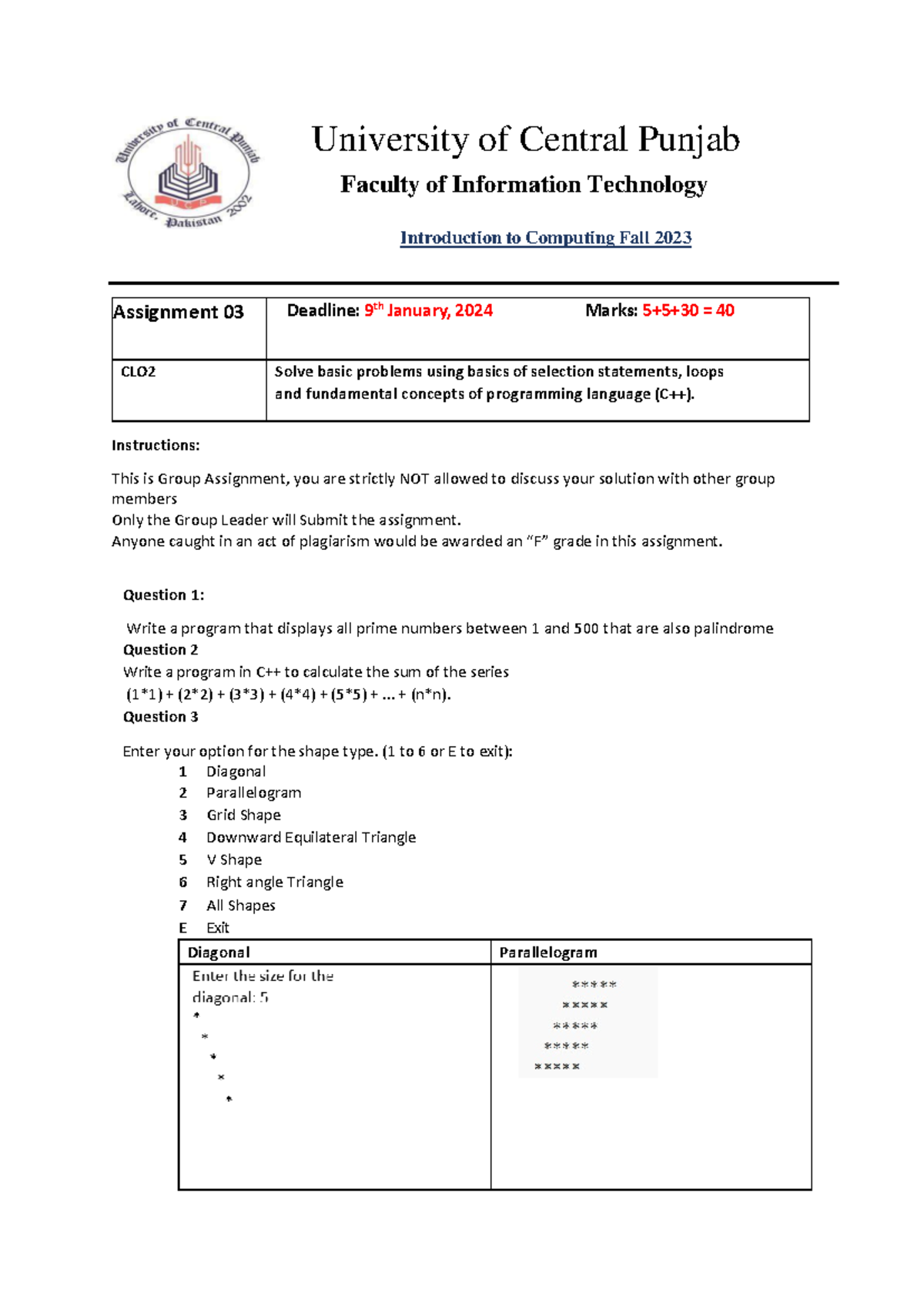 Assignment 3 - University of Central Punjab Faculty of Information ...