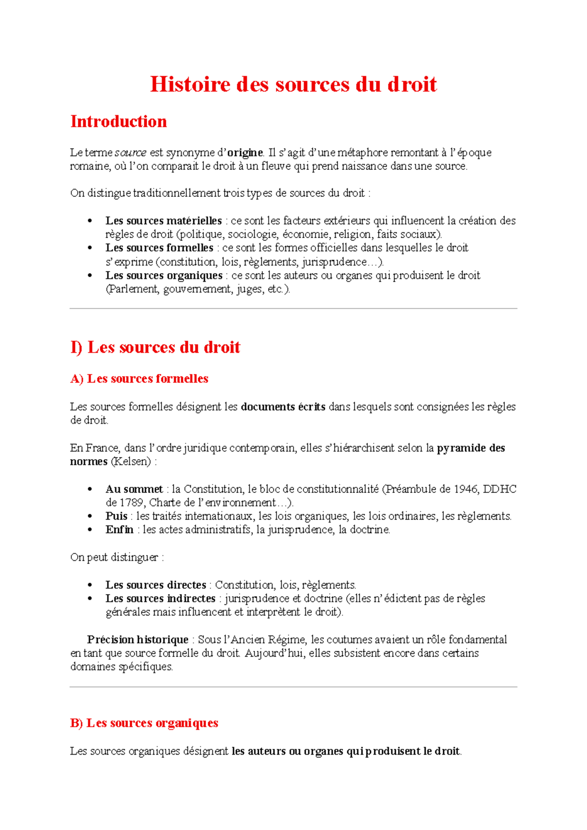 Histoire des Sources du Droit : Types et Évolution des Normes - Studocu