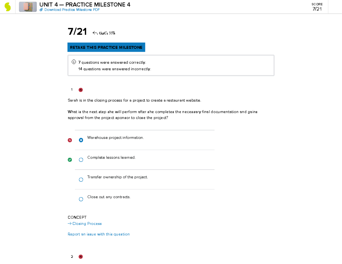 Sophia Project Management PM Milestone 4-23 Practice Review - Studocu