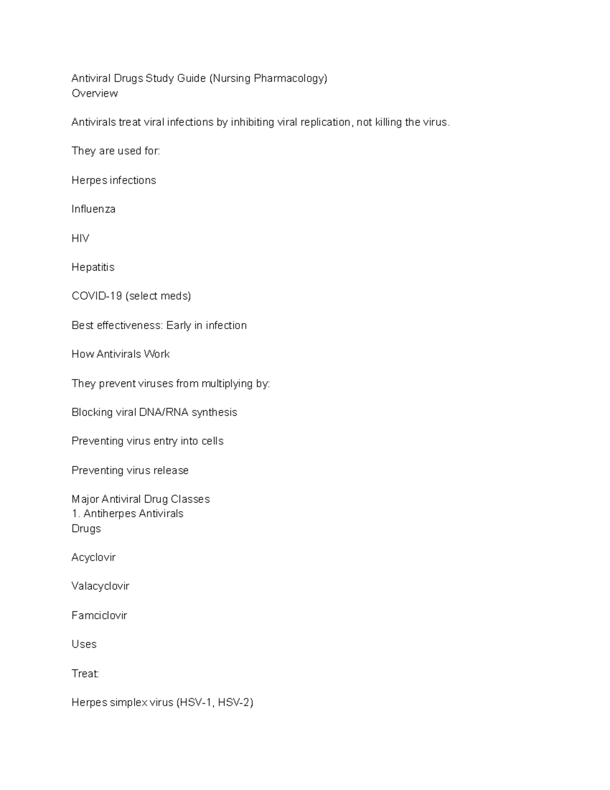 Antiviral Drugs Study Guide (NUR 101) - Key Concepts & Considerations ...