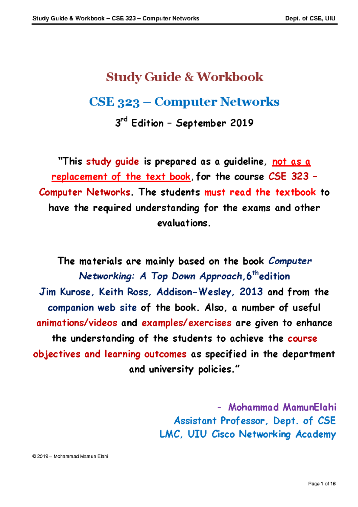 Study Guide v3 - CSE 323 Computer Networks - Chapter 1 Overview - Studocu
