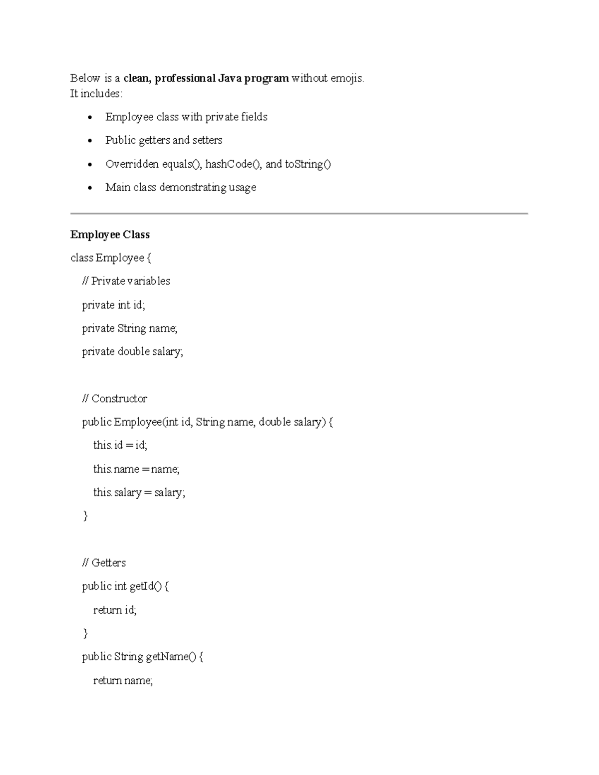 Java Program Example: Employee Class Implementation (Java 101) - Studocu