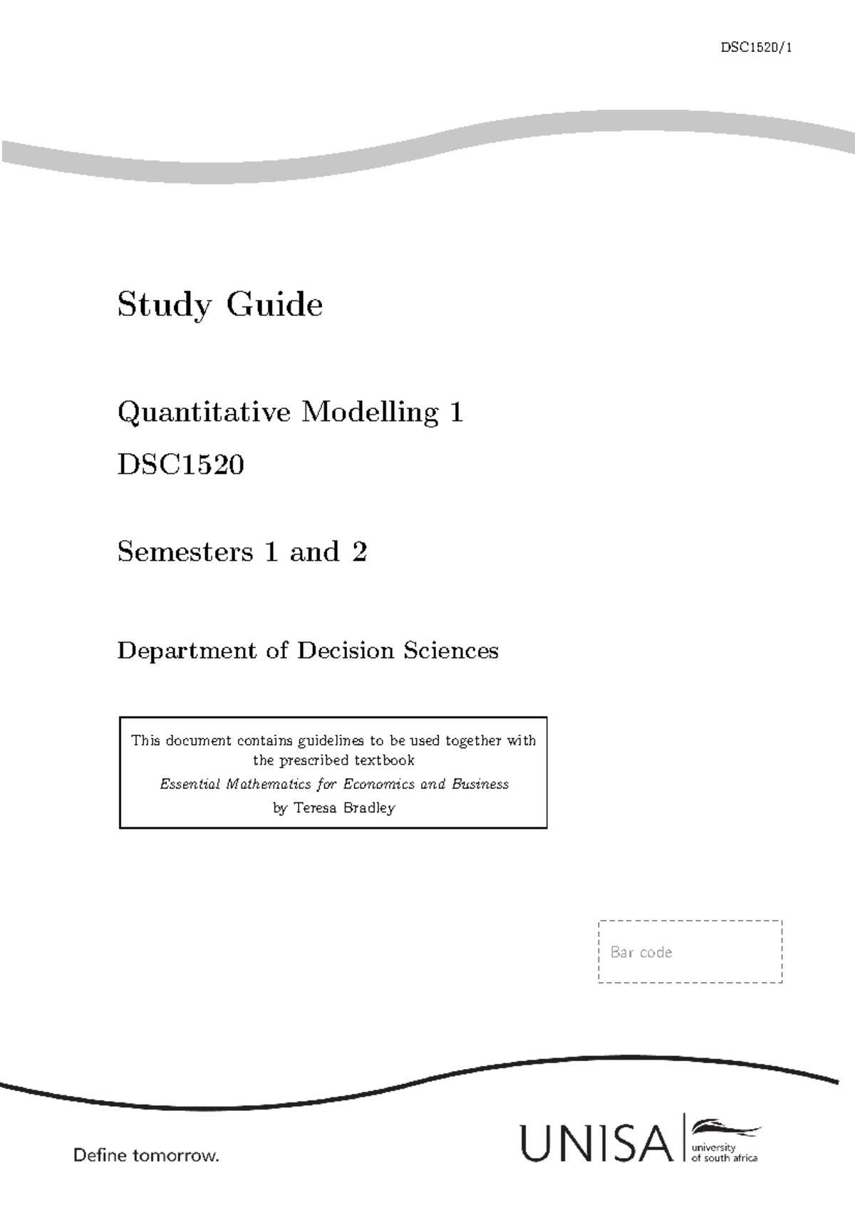 DSC1520 Quantitative Modelling Study Guide: Semester 1 Overview - Studocu