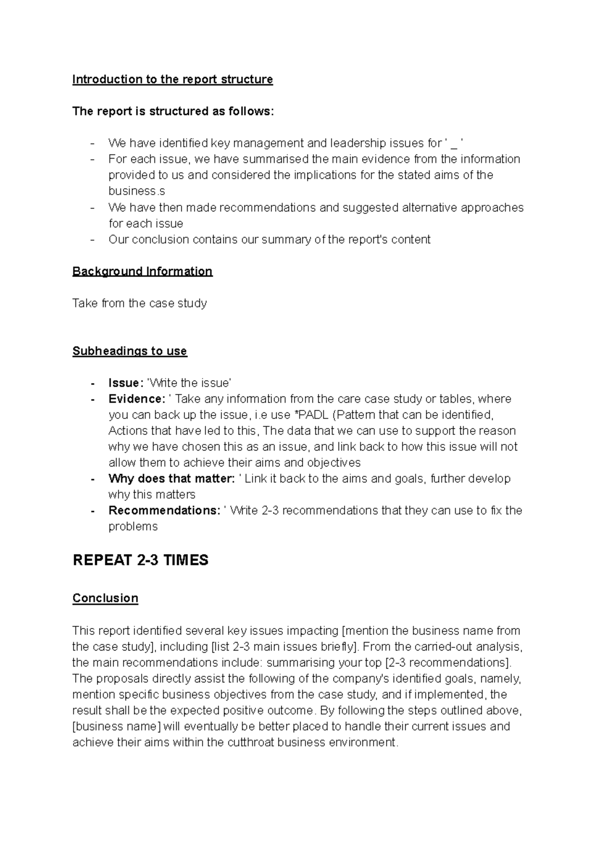 Unit 6 Case Study Report Structure Guide - Studocu