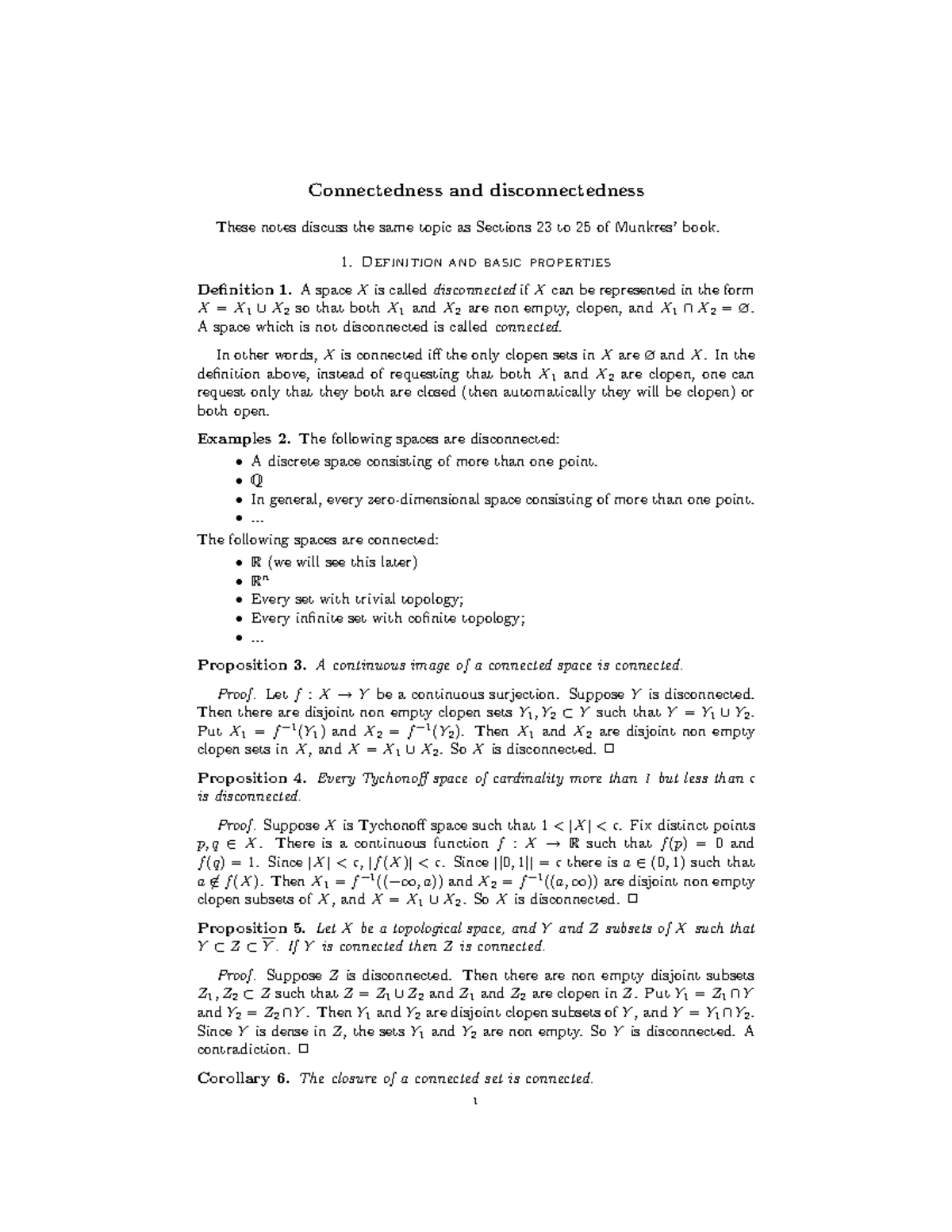 Lecture Notes, Lecture 5 - Connectedness and Disconnectedness Explained ...