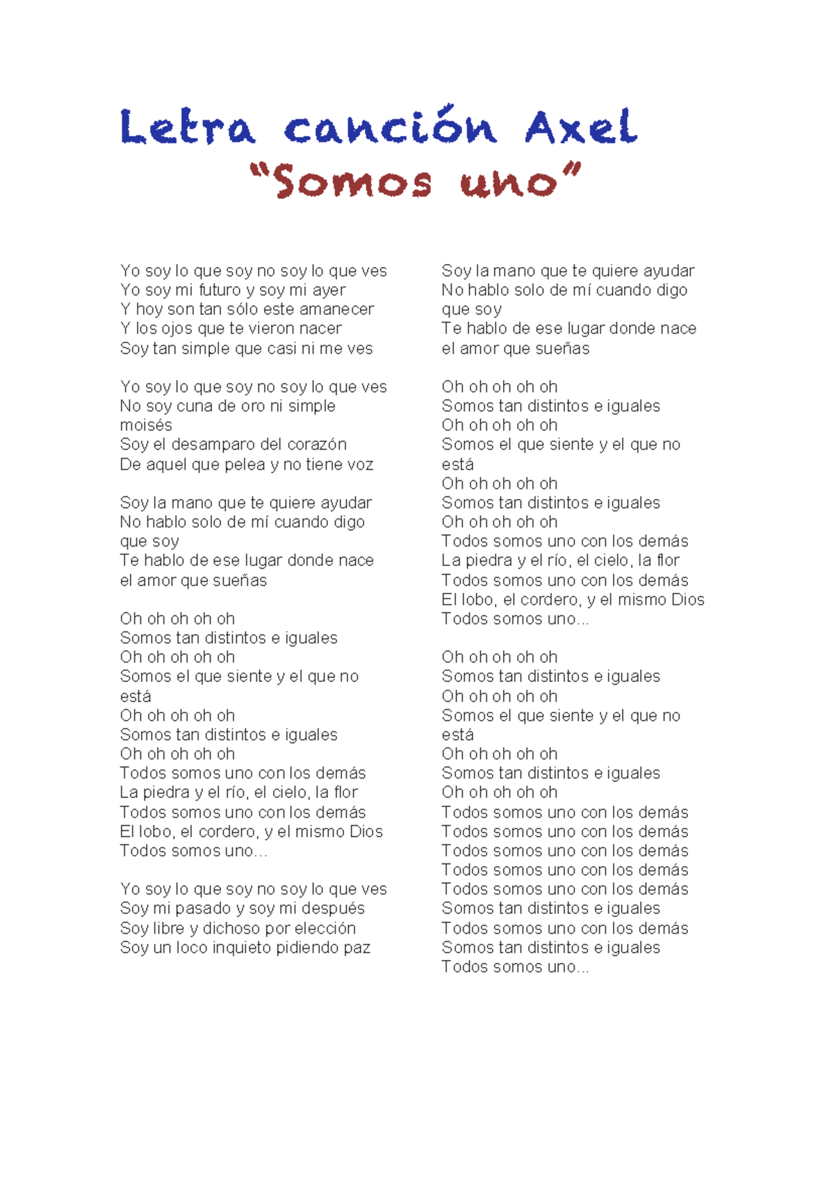 Letra de la canción 
