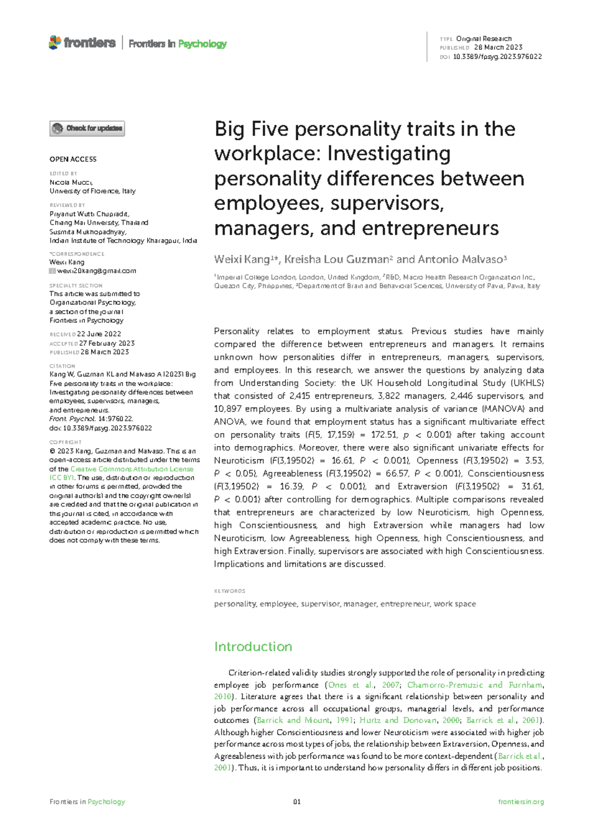 Big 5 Personality Traits in the Workplace: A Comparative Study - Studocu