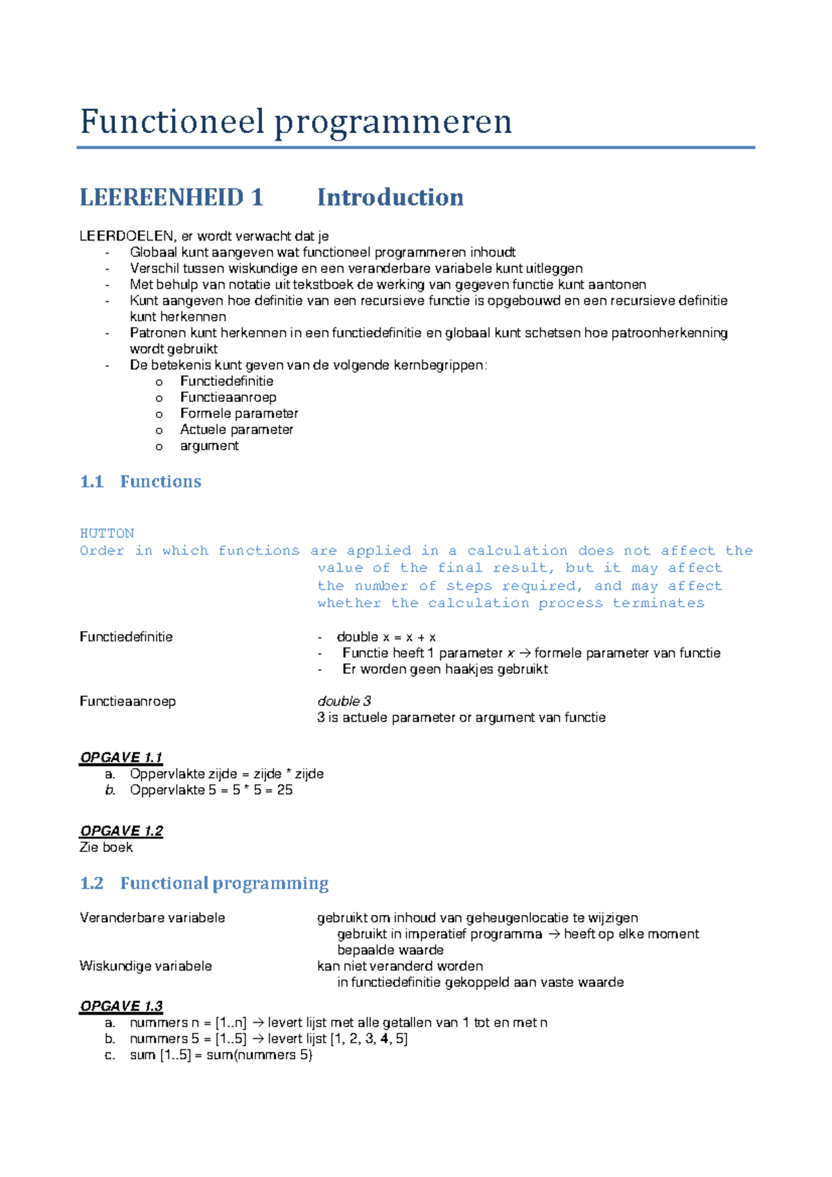 Haskell Functioneel Programmeren Samenvatting: Compleet Overzicht ...