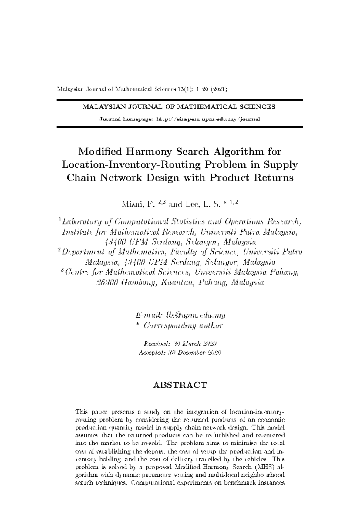 Modified Harmony Search Algorithm for LIRP in Supply Chain Design - Studocu