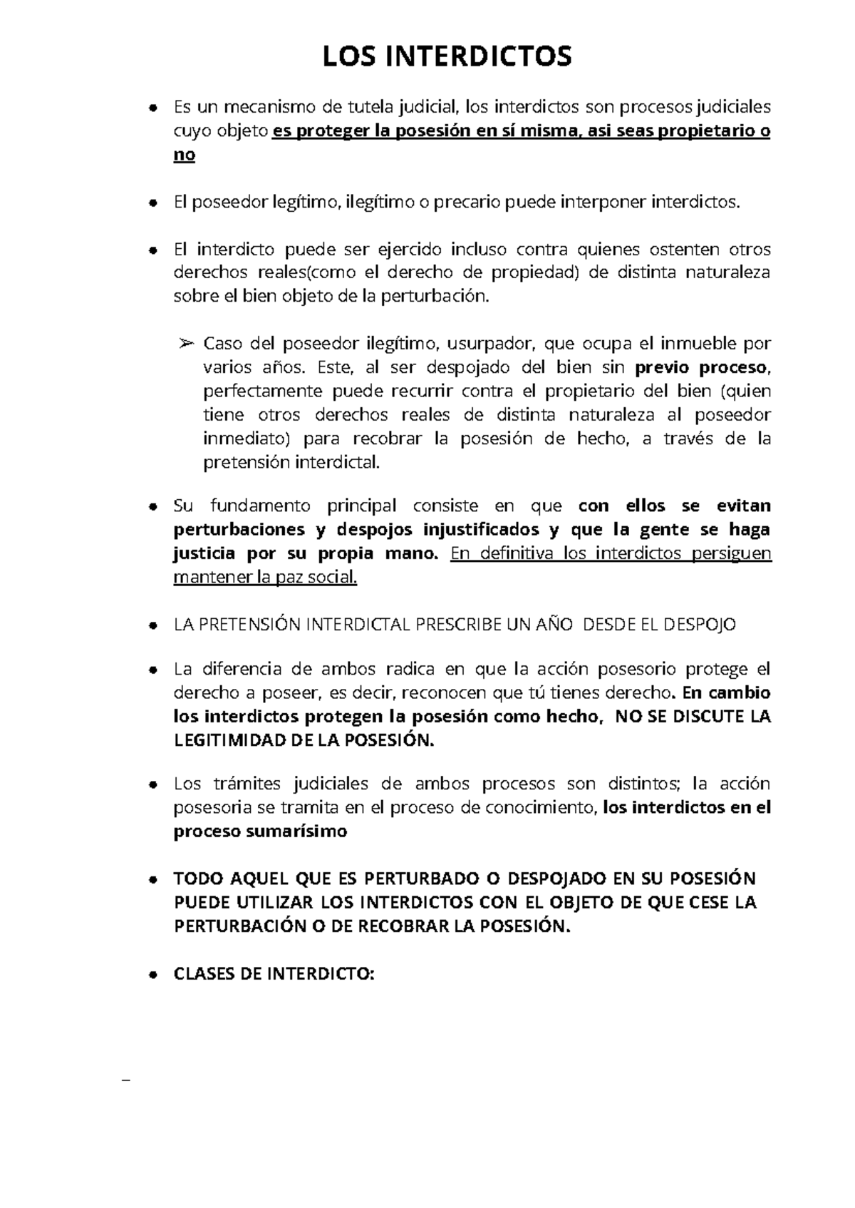 Interdictos: Mecanismos de Protección de la Posesión Legal (CPC) - Studocu