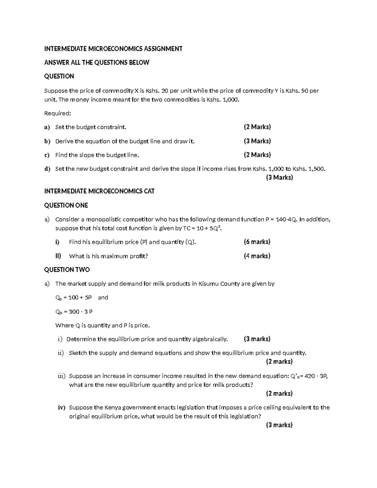 Intermediate Microeconomics Assignment: CAT Questions & Solutions - Studocu