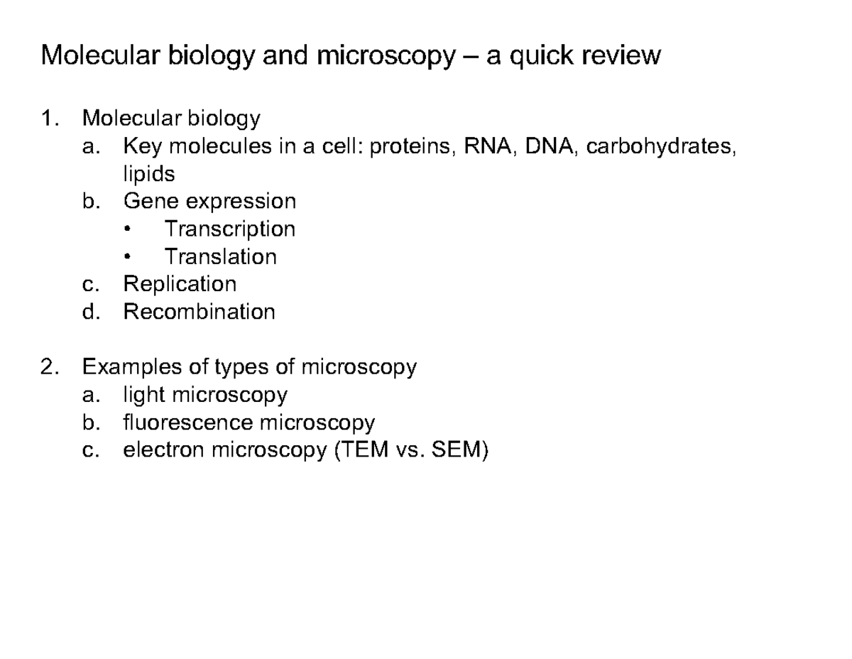 Molecular Biology and Microscopy Overview: Key Concepts and Techniques ...