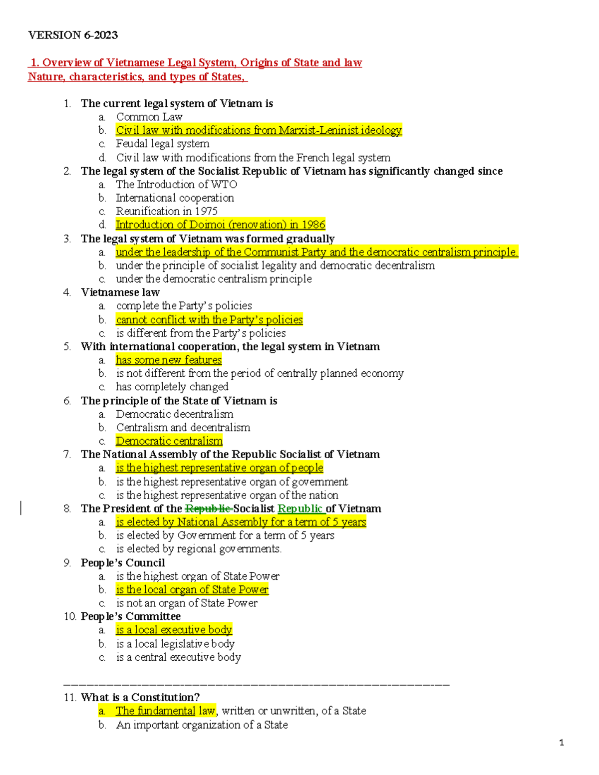 Quiz Cases 10 2023: Overview of Vietnamese Legal System and Key ...