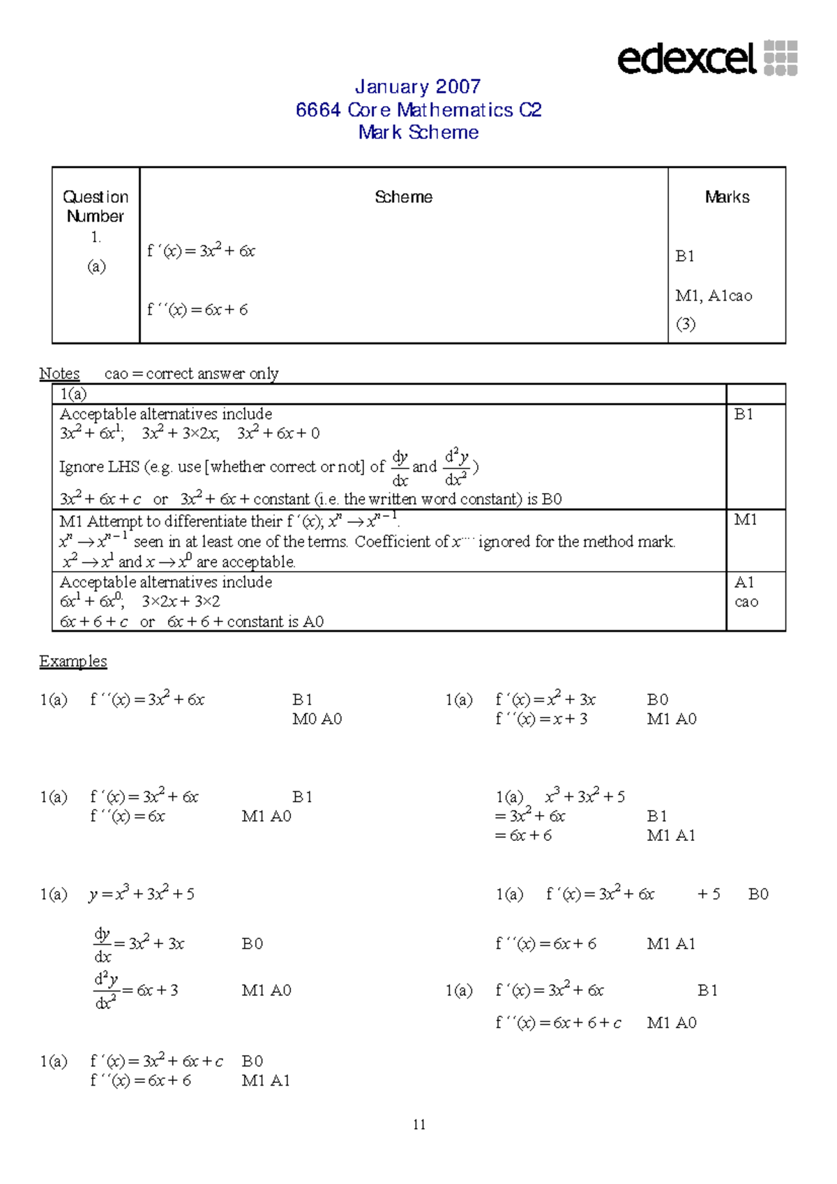 Mark scheme January 2007 6664 Core Mathematics C2 - January 2007 6664 ...