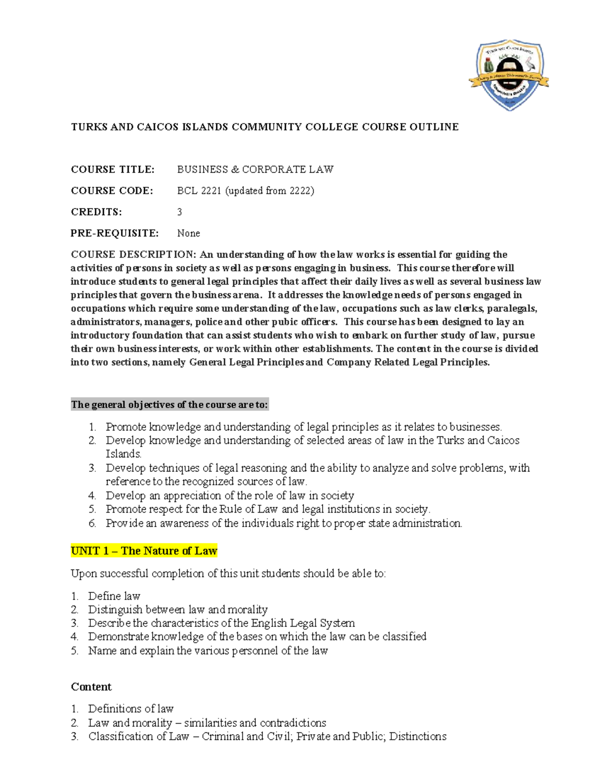 Business corporate law course outline (BCL) - Studocu