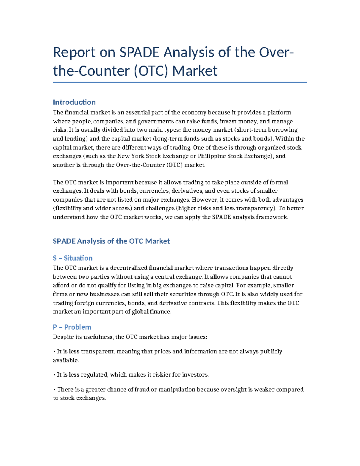 SPADE Analysis Report on the OTC Market: Insights & Challenges - Studocu