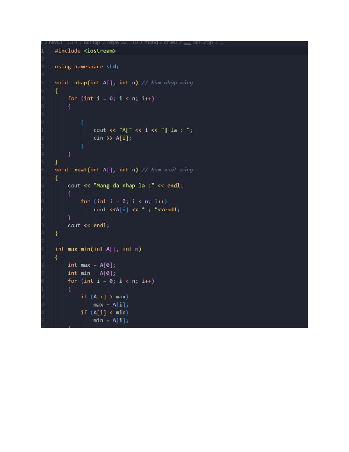 Bài 4 - C++ Mảng: Nhập, Xuất, Tìm Max/Min - Studocu