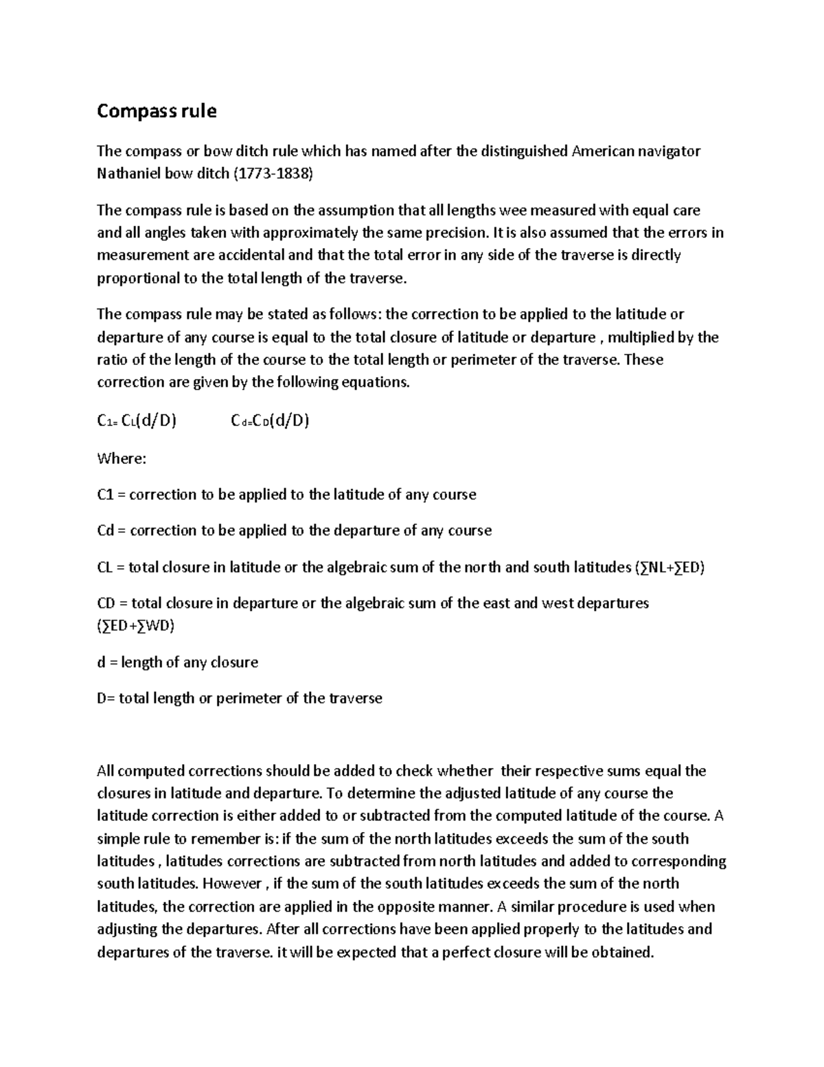 Compass Rule Application in Surveying: Adjustments & Corrections - Studocu