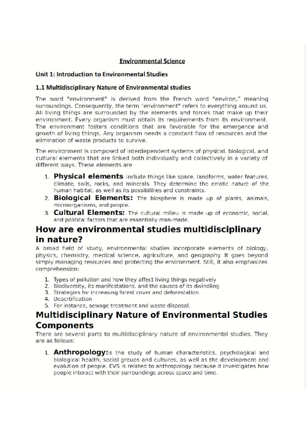EVS 101: Intro to Environmental Studies - Multidisciplinary Nature ...