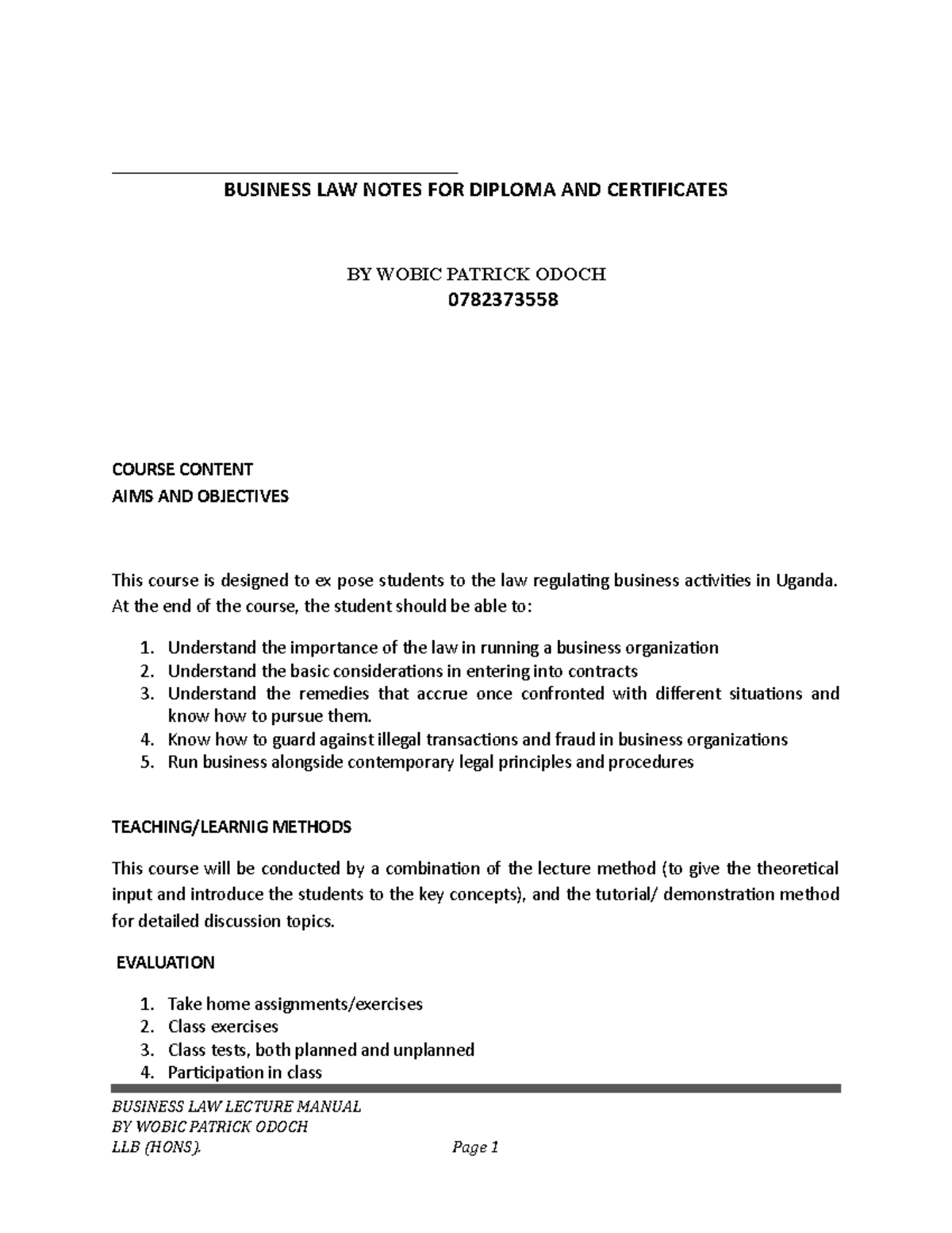 Business Law Comprehensive Notes for Diploma Students (0782373558 ...