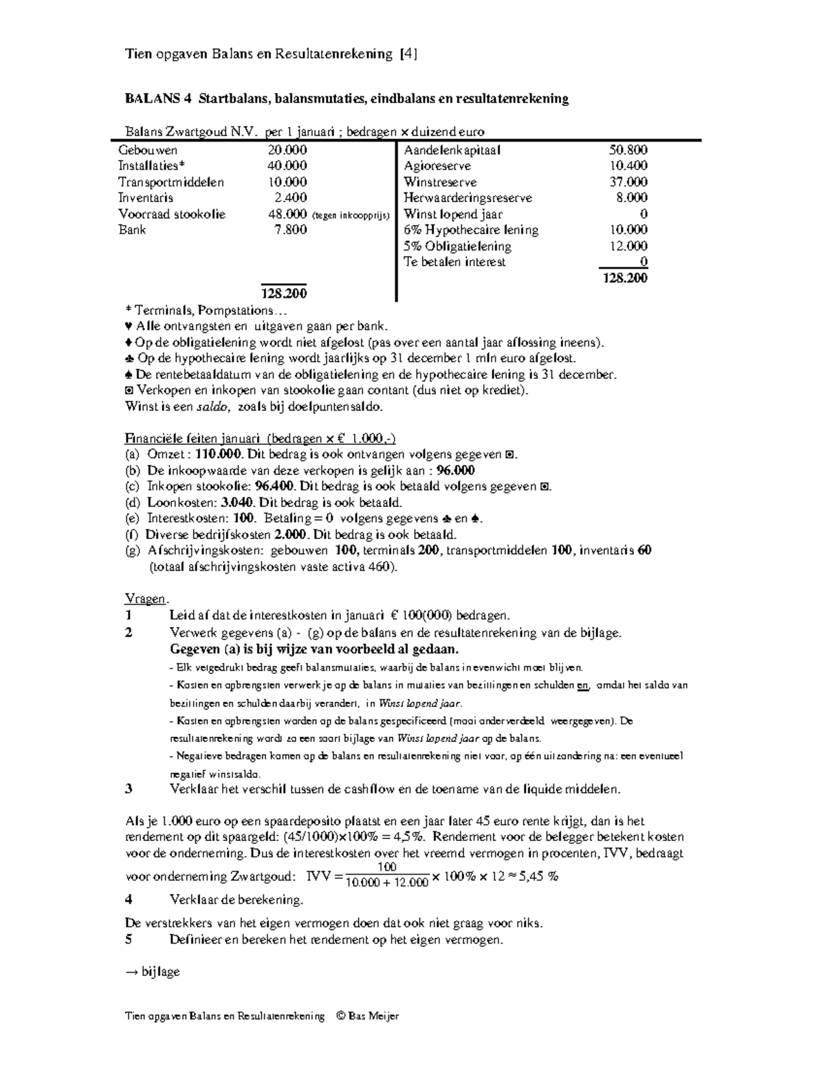 Tien Opgaven over Balans en Resultatenrekening - Analyse en Oefeningen ...