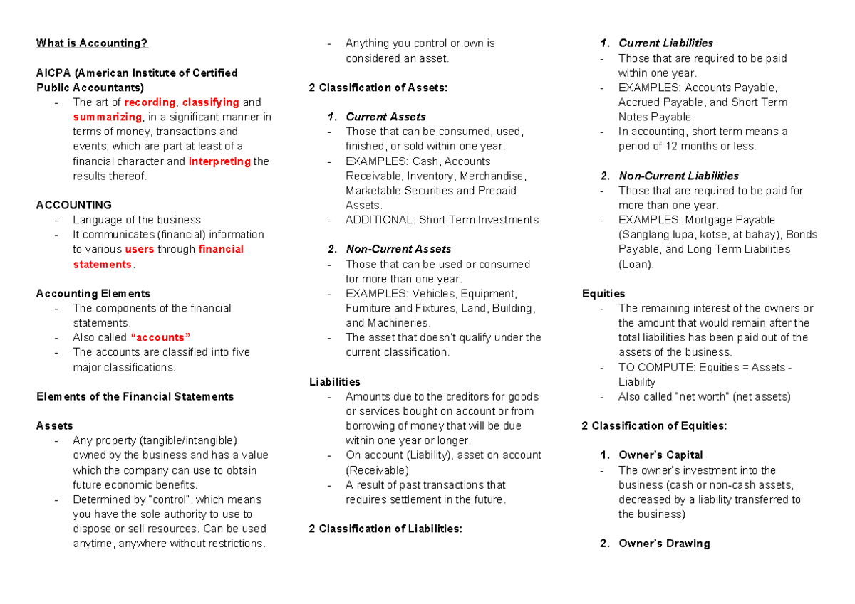 ACCO 101: Comprehensive Accounting Concepts and Principles Review - Studocu