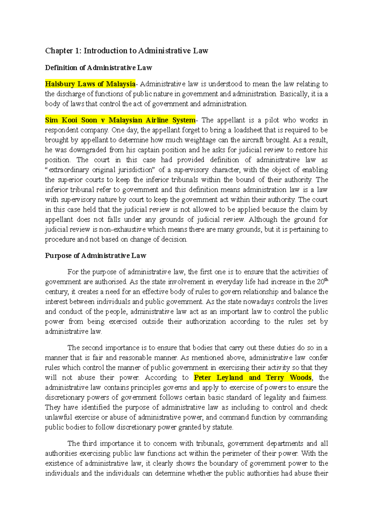 Chapter 1 Admin Law - MMU student - Chapter 1: Introduction to ...