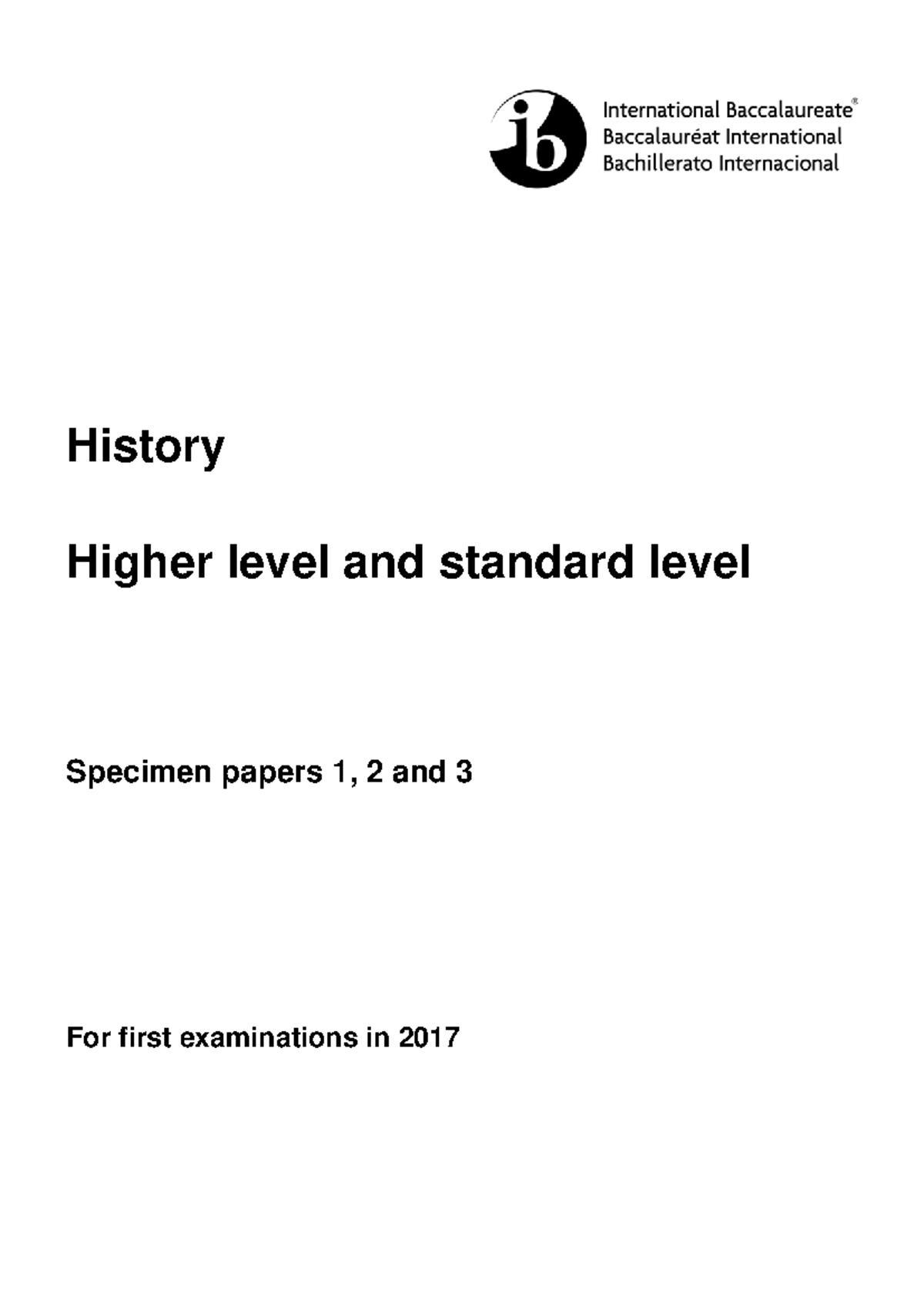History HL specimen Papers - History Higher level and standard level ...