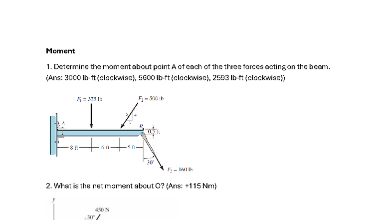 Torque Analysis: Problem Set 5 - Moments and Forces - Studocu