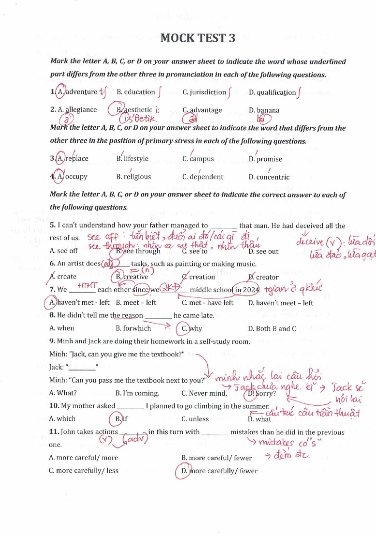 MOCK TEST 3 Answers and Review Guide for 10th Grade Exam Prep 2025 ...
