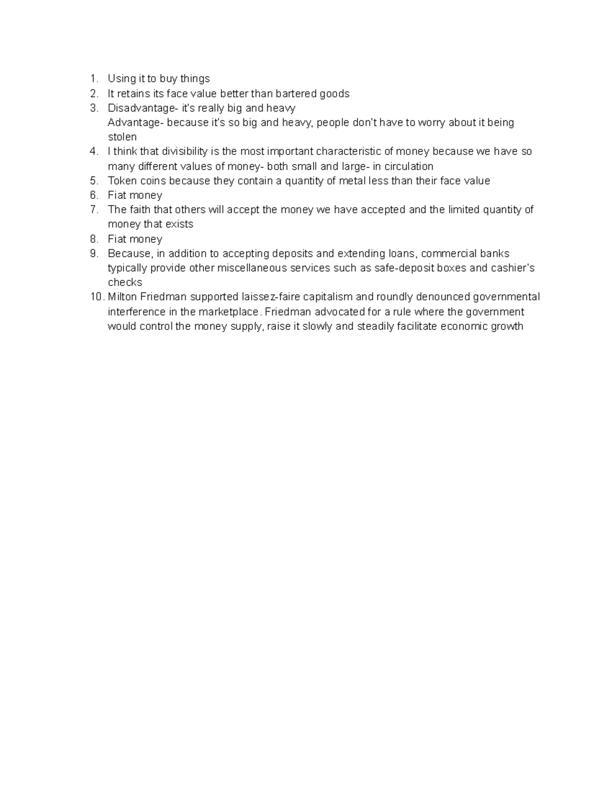 Economics Homework: Understanding Money Characteristics and Value - Studocu