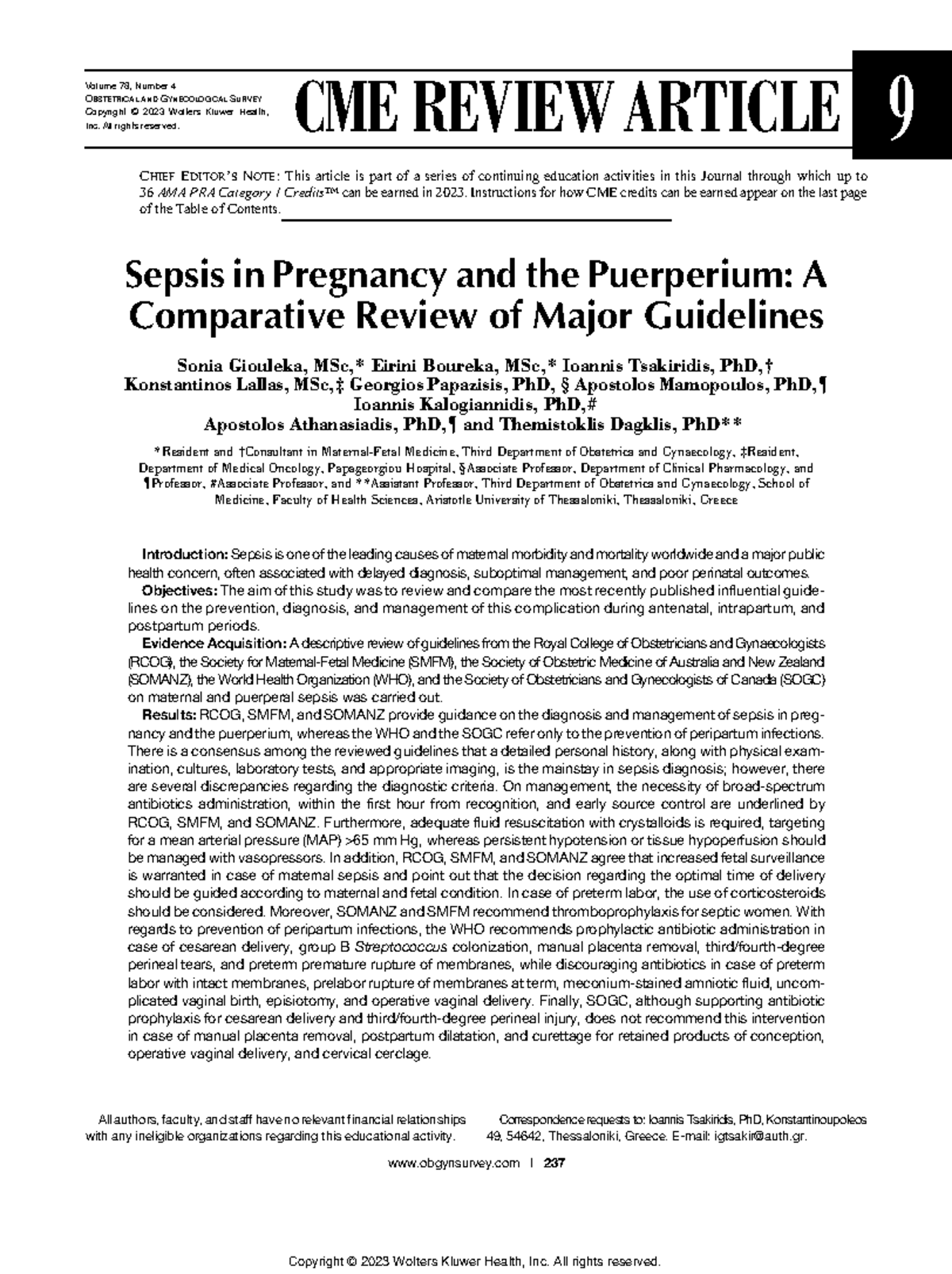 Sepsis in Pregnancy and the Puerperium: A Comparative Review of ...