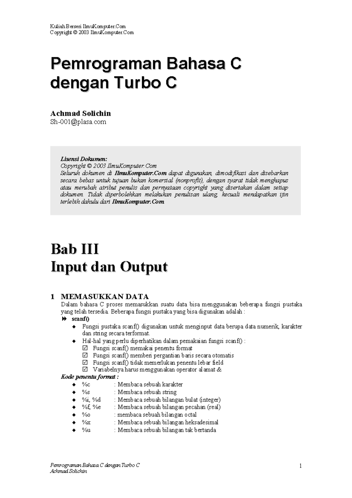 Modul C++ Bahasac-03: Pemrograman Dasar dan Input/Output - Studocu