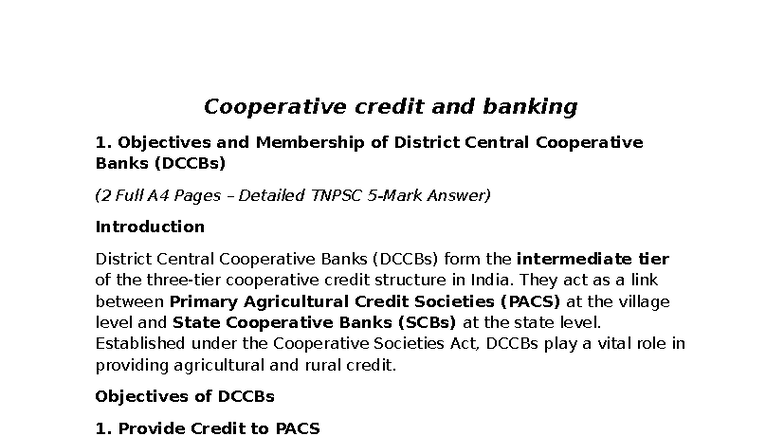 Cooperative Credit and Banking: Objectives & Membership of DCCBs (TNPSC ...