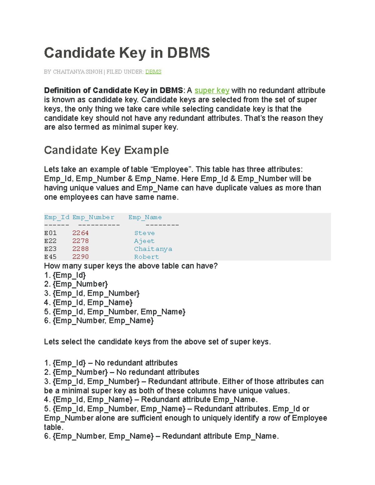 Candidate Keys in DBMS: Definition, Examples & Use Cases - Studocu