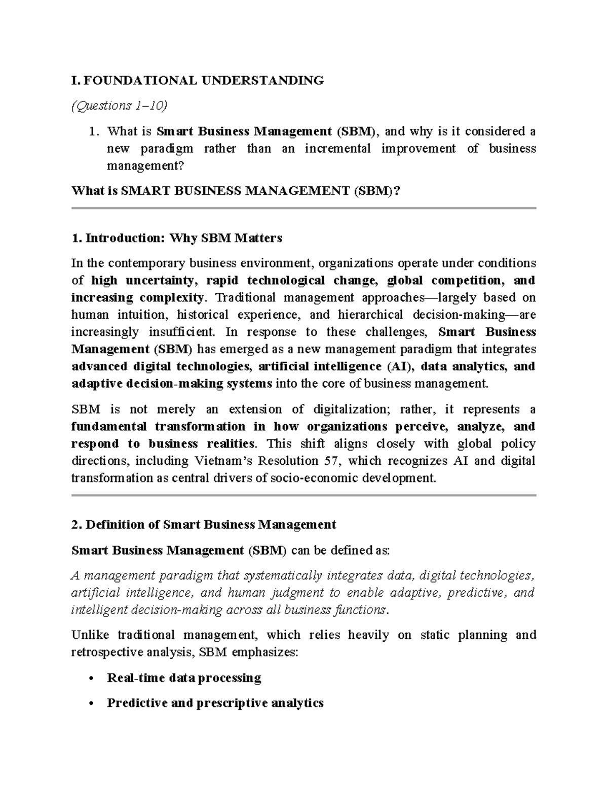 Smart Business Management (SBM) Overview and Applications - Studocu