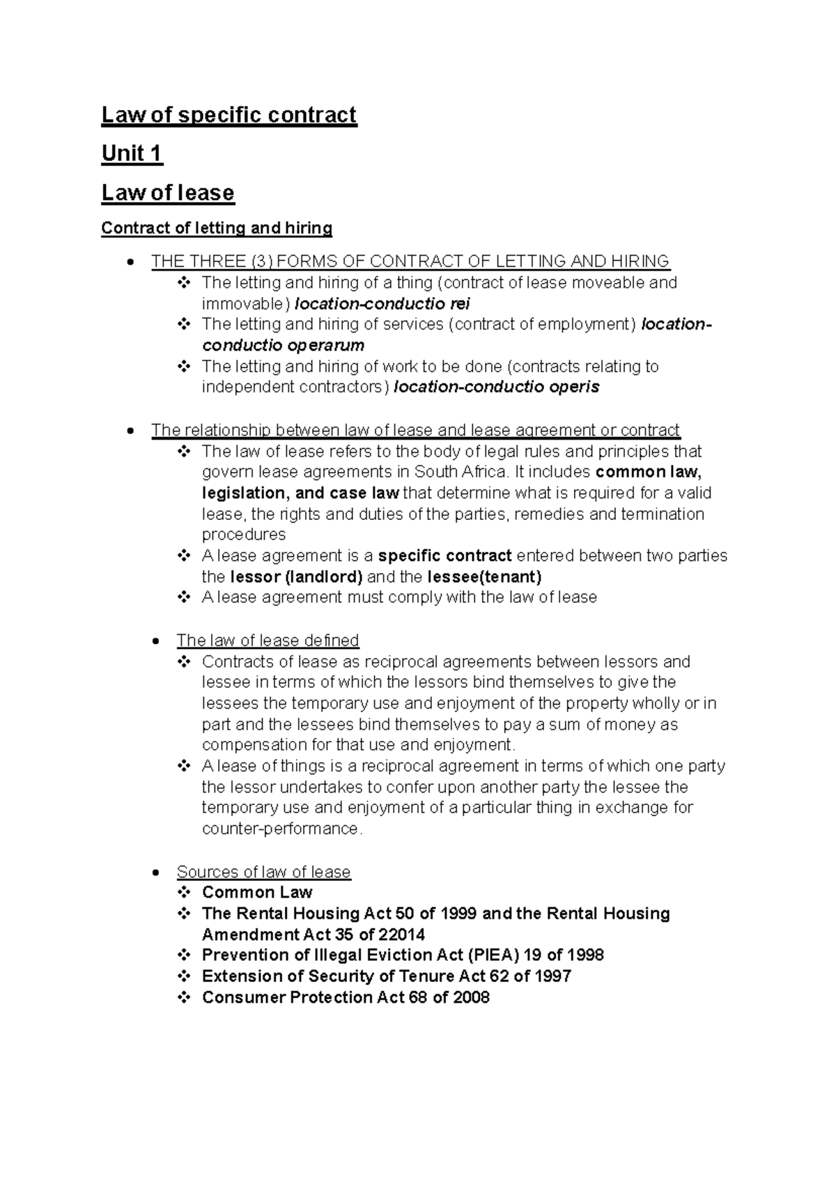 Law of Lease and Agency Overview: Principles & Regulations (LAW101 ...