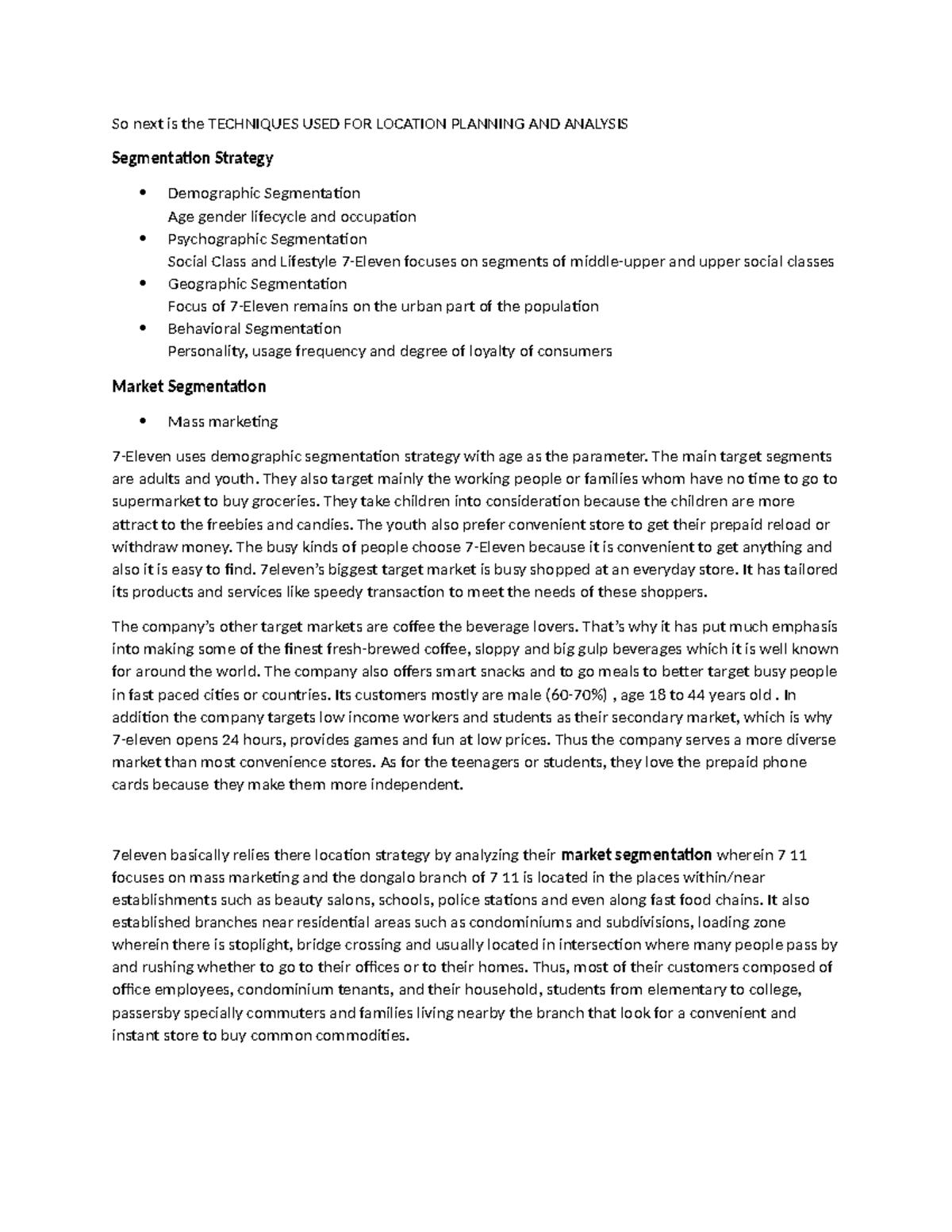 7 11 - Techniques in Market Segmentation and Targeting Strategies - Studocu