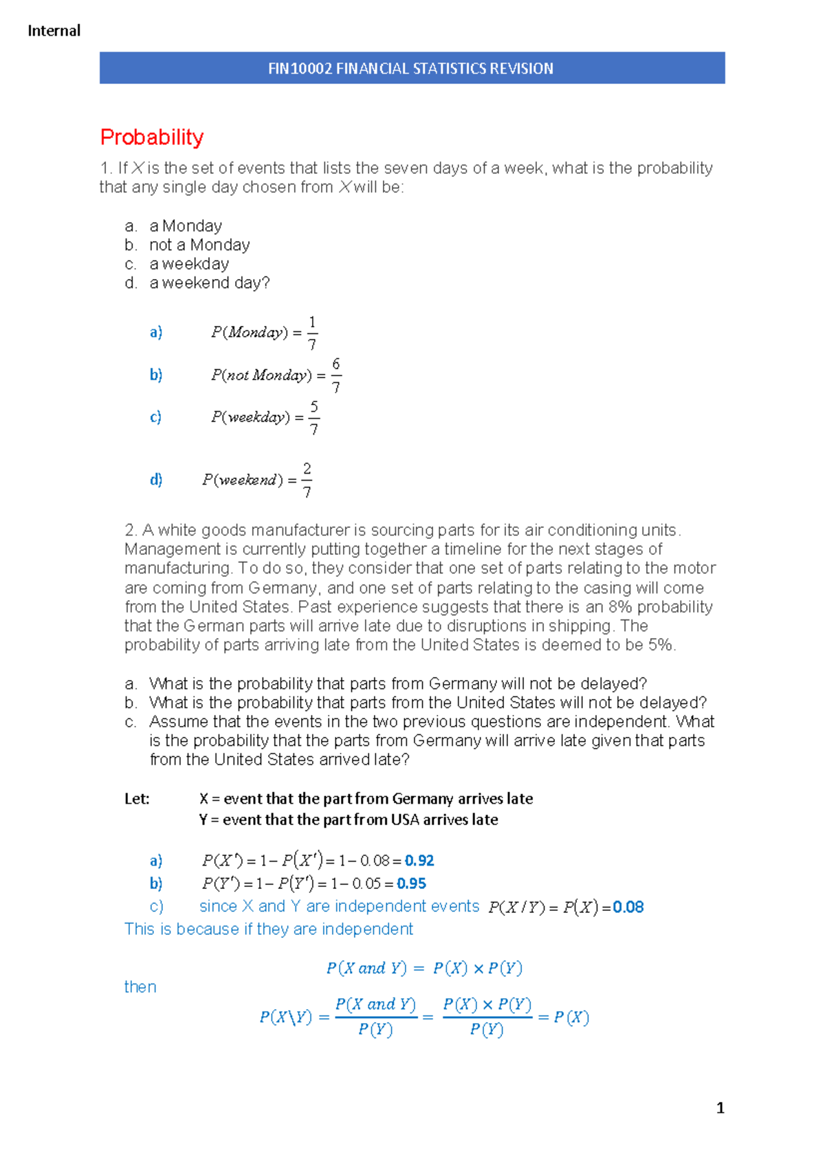 Practice Exam Questions and solutions 2025 s2 - FIN10002 FINANCIAL ...