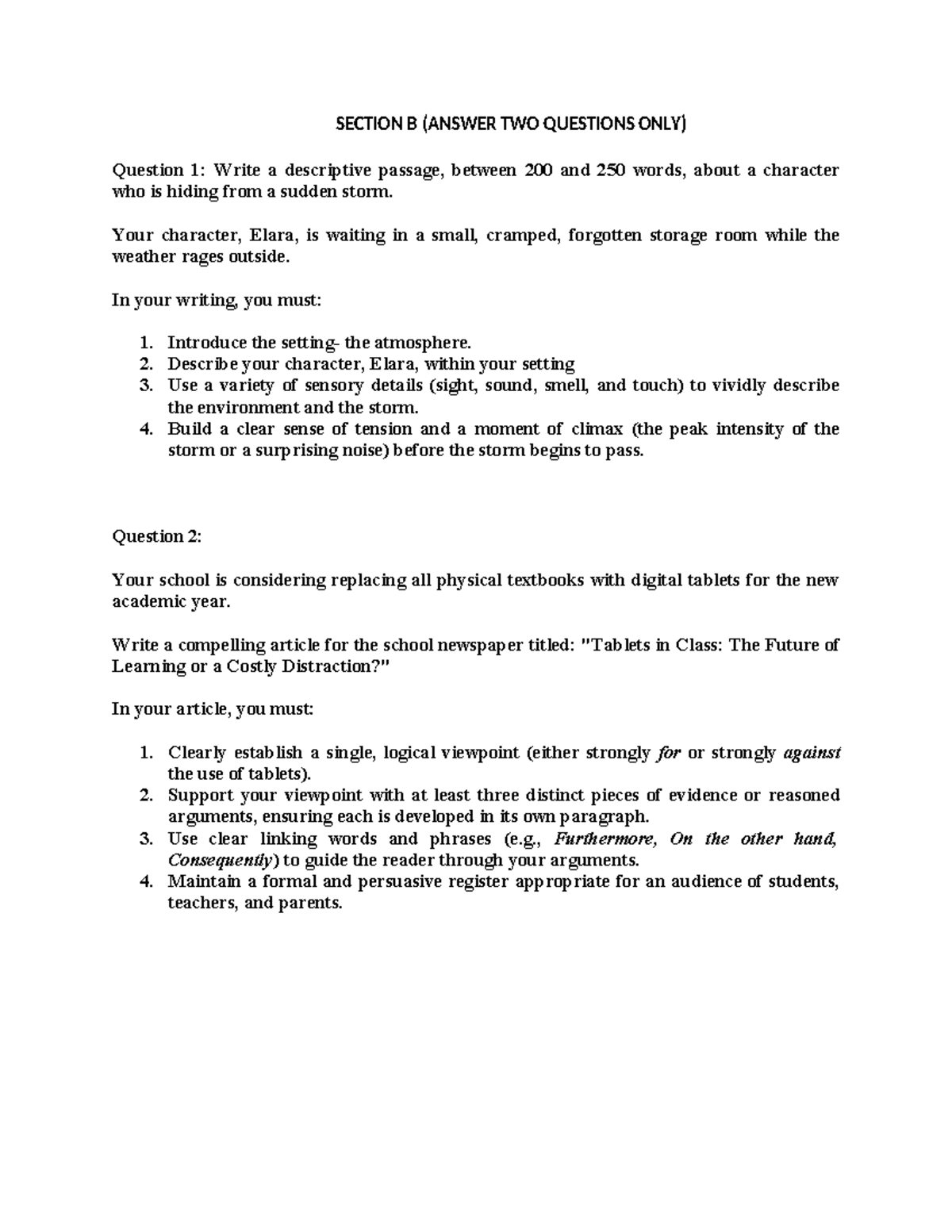 Grade 9 Exams: Descriptive Passage & Article Writing Guide - Studocu