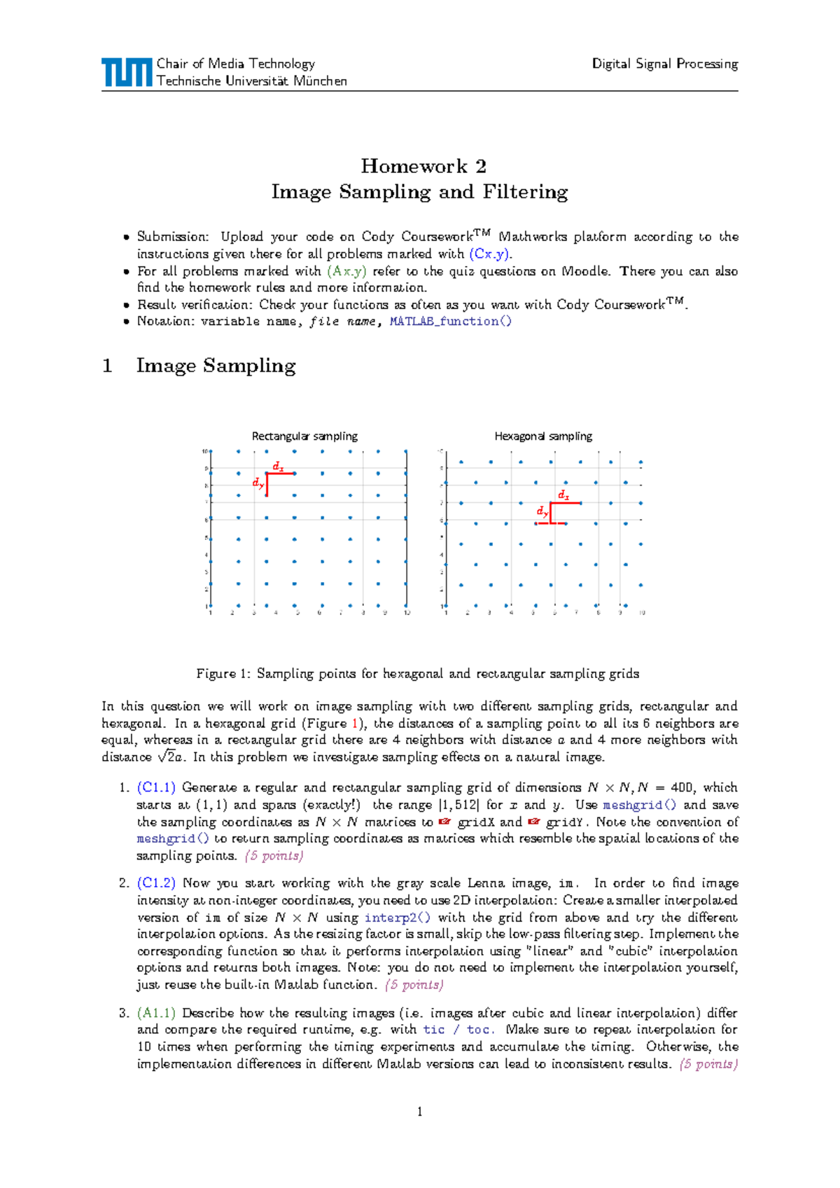 HW2: Image Sampling and Filtering Techniques for MATLAB (C1, C3) - Studocu