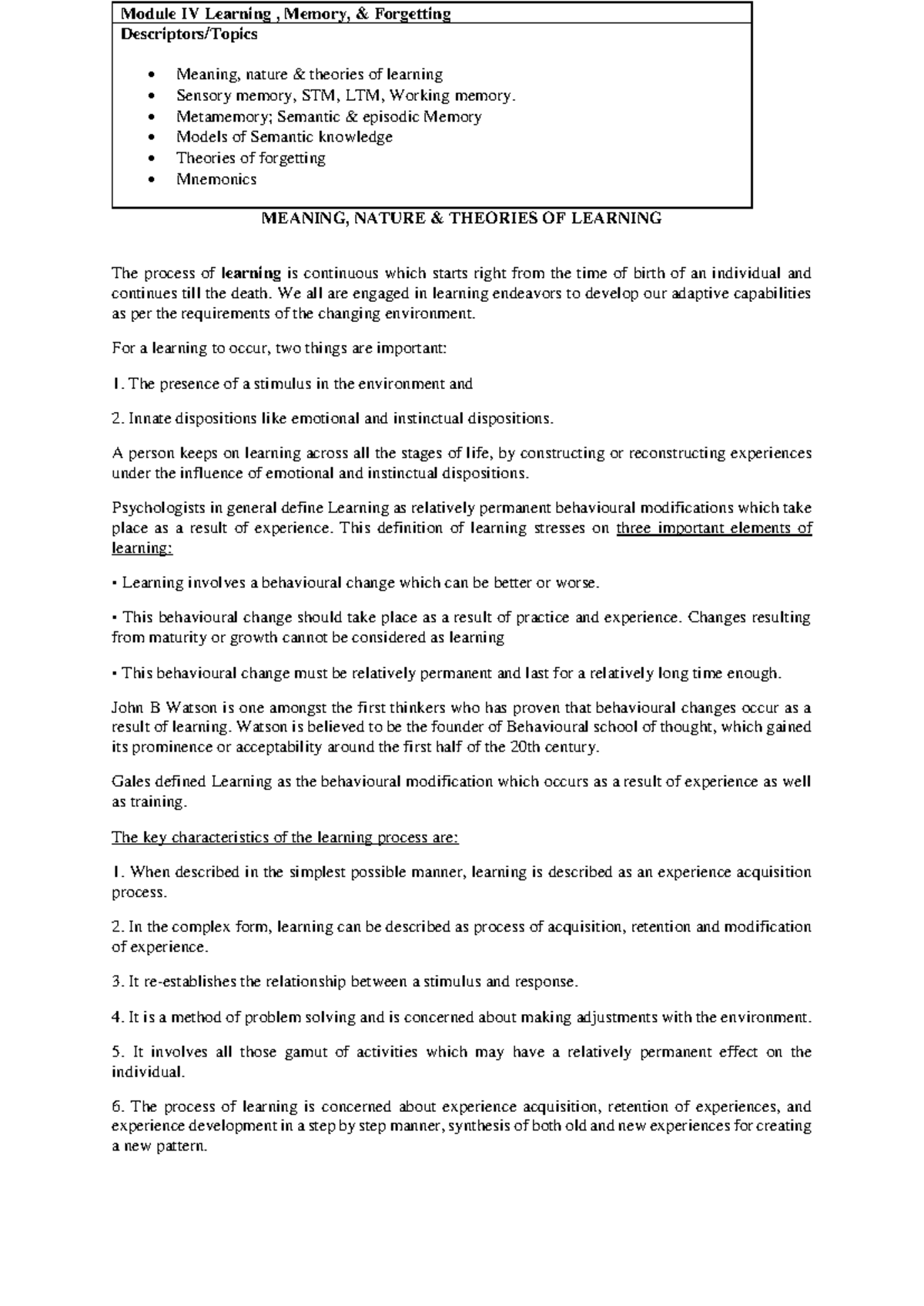 Mod4 Exam Notes: Learning Theories, Memory Types & Techniques - Studocu